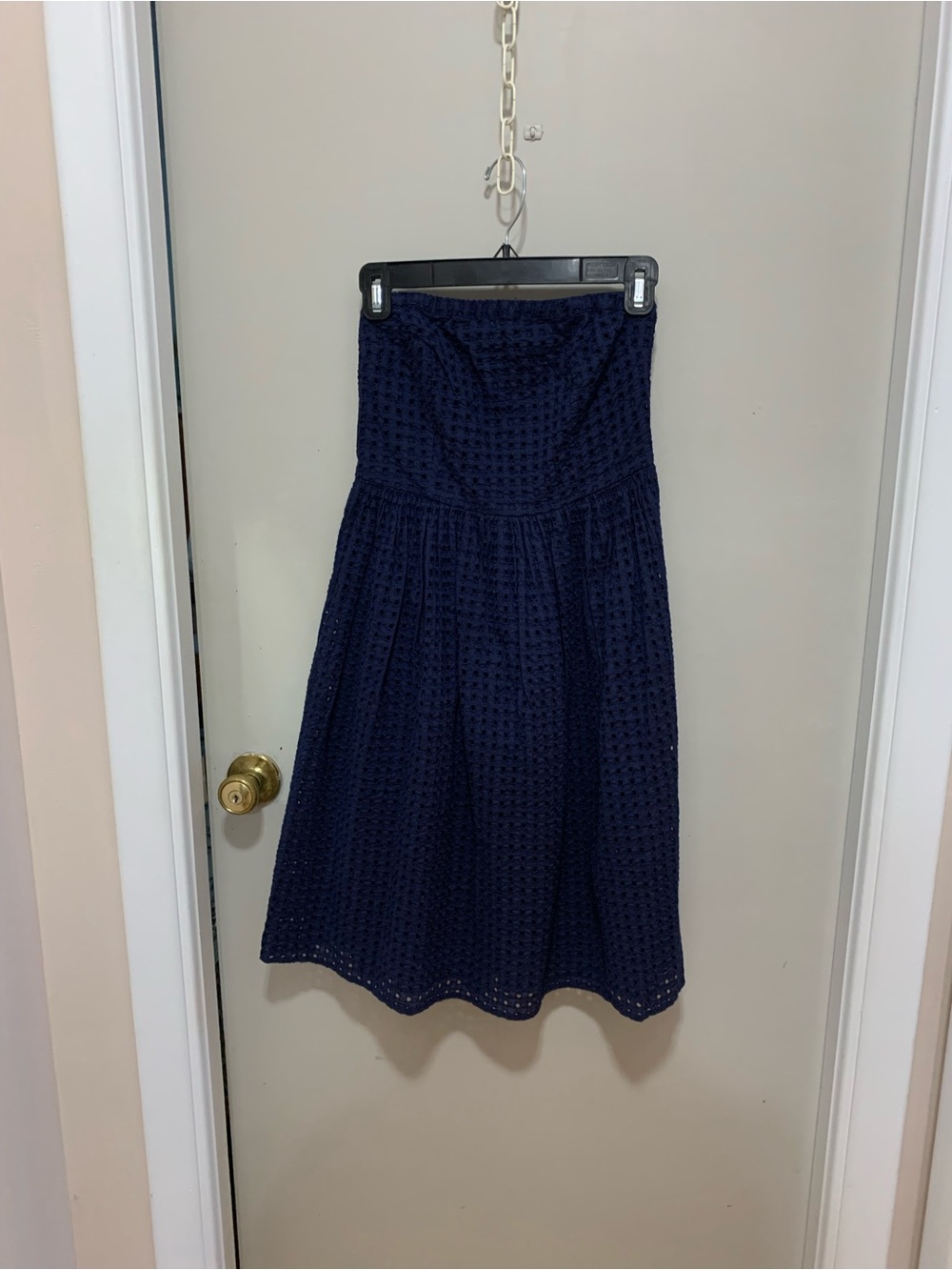 Old Navy Strapless Navy Eyelet Midi Dress